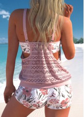 Light Pink plus size,Floral plus size,ROTITA Light Pink Floral Print Plus Size Tankini Set