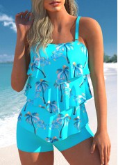 Cyan plus size,Plants plus size,ROTITA Plus Size Cyan Coconut Tree Print Tankini Set