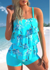 Cyan plus size,Plants plus size,ROTITA Plus Size Cyan Coconut Tree Print Tankini Set