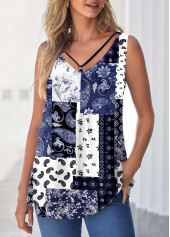 Marineblaues Tanktop mit Paisleymuster und Ringdetail von Rotita