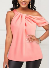 ROTITA Skew Neck Pink Fold Tank Top