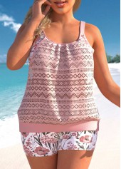 Rotita-Tankini-Set in Hellrosa mit Blumenmuster in Übergröße