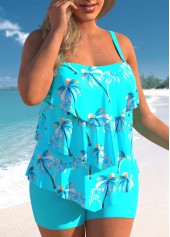 Cyan plus size,Plants plus size,ROTITA Plus Size Cyan Coconut Tree Print Tankini Set