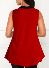 Red tops,Plain Color tops,ROTITA Red Contrast V Neck Tank Top