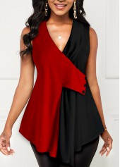 ROTITA Red Contrast V Neck Tank Top