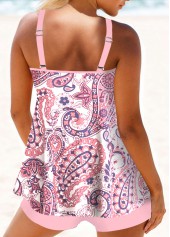 Pink swimwear,Paisley swimwear,ROTITA Paisley Print Double Straps Pink Tankini Set