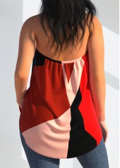 Red tops,Geometric tops,ROTITA Geometric Print Red Cross Halter Tank Top
