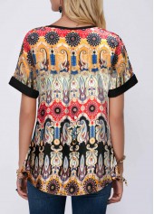 Multi Color tops,Tribal tops,ROTITA Tribal Print Split Neck Multi Color Blouse