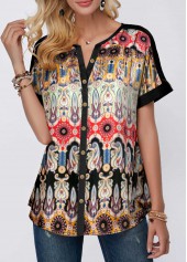 Multi Color tops,Tribal tops,ROTITA Tribal Print Split Neck Multi Color Blouse