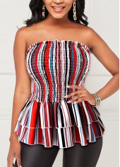 ROTITA Smocked Striped Layered Ruffle Hem Tank Top