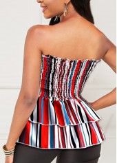 Multi Color tops,Striped tops,ROTITA Smocked Striped Layered Ruffle Hem Tank Top