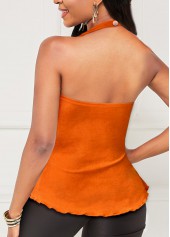 Orange tops,Plain Color tops,ROTITA Cage Neck Drawstring Orange Tank Top