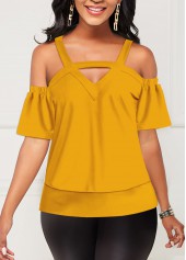 Ginger tops,Plain Color tops,ROTITA Cold Shoulder Cutout Front Ginger T Shirt