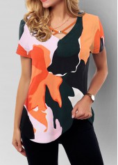 ROTITA Printed Cross Strap Short Sleeve T Shirt