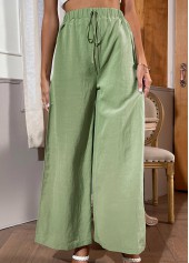 Green bottoms,Plain Color bottoms,High Waisted Side Slit Green Pants