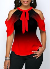 Red tops,Ombre tops,ROTITA Ombre Red Halter Cold Shoulder Blouse
