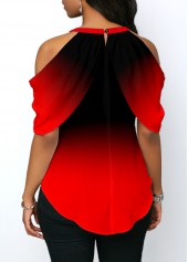 Red tops,Ombre tops,ROTITA Ombre Red Halter Cold Shoulder Blouse