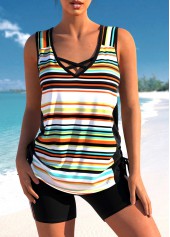 ROTITA Cross Strap Striped Tie Side Tankini Set