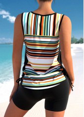 Multi Color swimwear,Striped swimwear,ROTITA Cross Strap Striped Tie Side Tankini Set