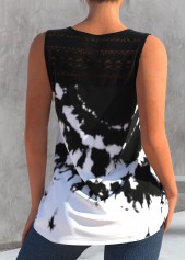 Black tops,Tie Dye tops,ROTITA Black Tie Dye Print Cross Strap Tank Top