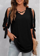 Pearl Design Black Cold Shoulder T Shirt