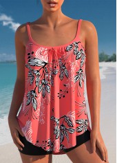 ensemble de tankini nœud papillon rouge corail imprimé feuilles