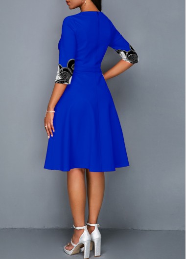 Royal Blue dresses,Tribal dresses,ROTITA 3/4 Sleeve Round Neck Tribal Print Dress