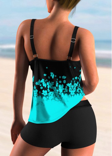 Cyan swimwear,Floral swimwear,ROTITA Ombre Cyan Floral Print Tankini Top