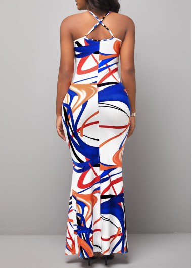 White dresses,Other dresses,ROTITA Printed Spaghetti Strap Criss Cross Back Mermaid Dress