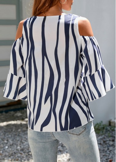 Multi Color tops,Animal Print tops,3/4 Sleeve Tie Front Cold Shoulder T Shirt