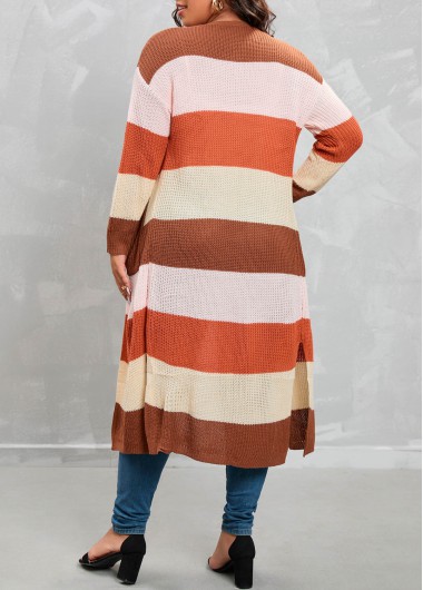 Multi Color plus size,Contrast Color plus size,Plus Size Double Side Pockets Multi Color Cardigan