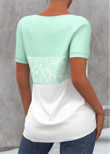 Light Green tops,Paisley tops,ROTITA Waffle Knit Light Green Paisley Print T Shirt