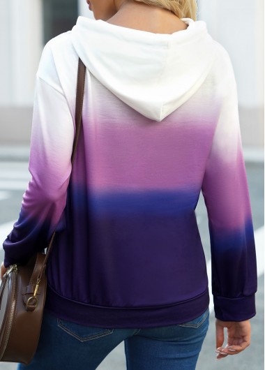 Purple tops,Ombre tops,Pocket Ombre Purple Long Sleeve Hoodie