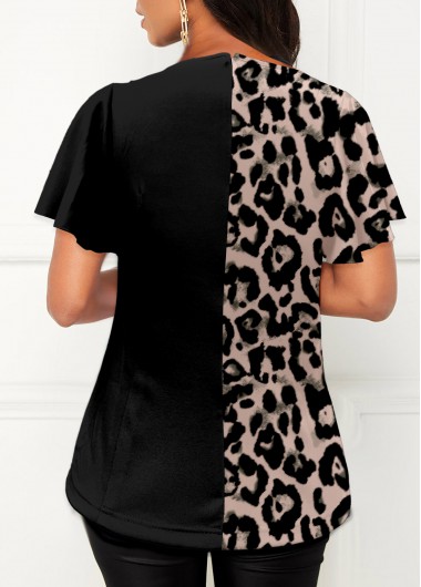 Black tops,Leopard tops,ROTITA Side Slit Leopard Black T Shirt