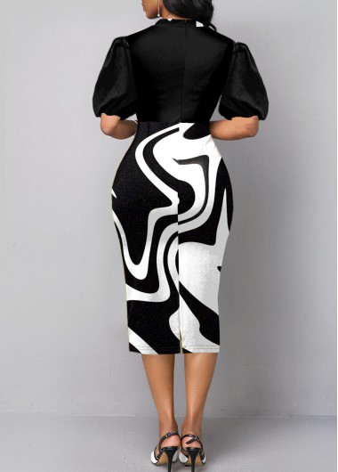 Black dresses,Geometric dresses,ROTITA Bowknot Black Short Sleeve Sheath Dress