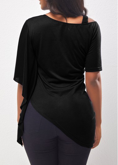 Black tops,Geometric tops,ROTITA Flounce Piano Keyboard Print Black T Shirt