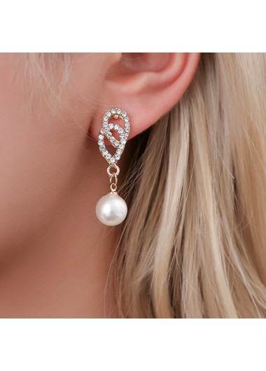 Gold jewelry,Rhinestone Design Pearl Metal Detail Necklace Set