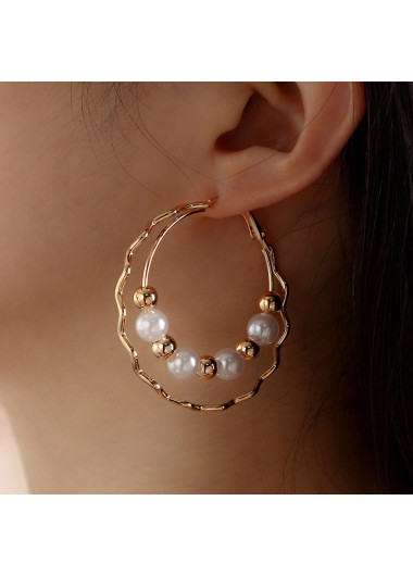 Gold jewelry,Pearl Beads Design Circle Shape Gold Earrings