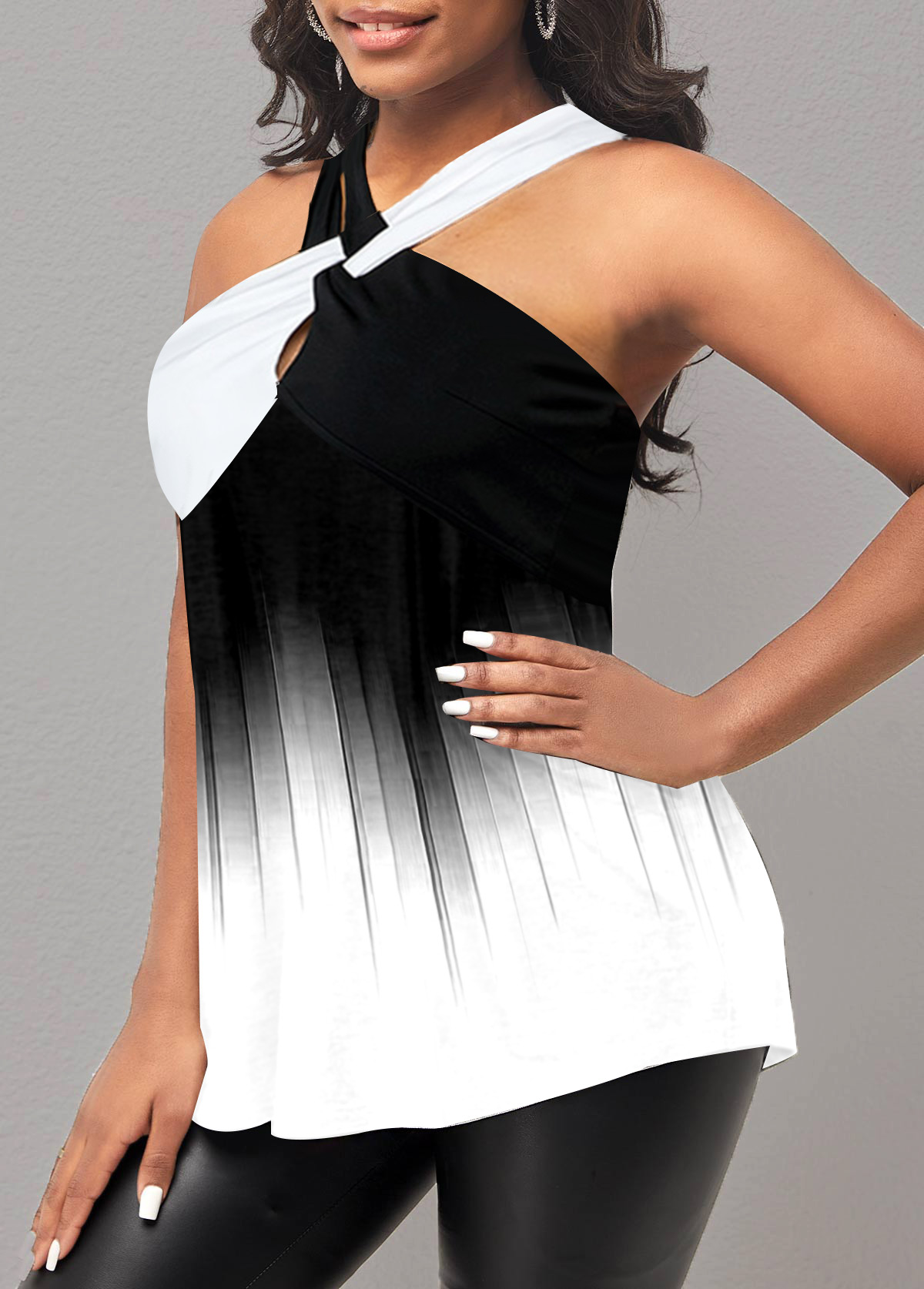 White tops,Ombre tops,ROTITA Ombre White Cross Strap Tank Top