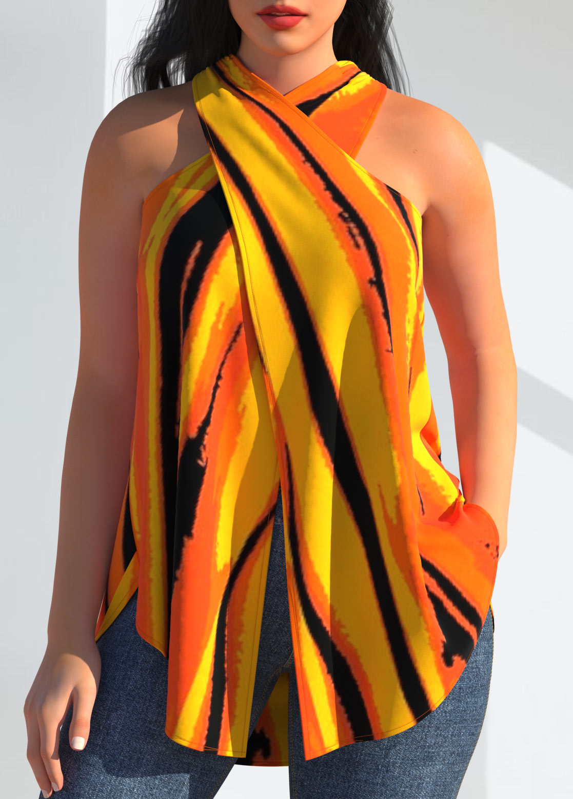 Ginger tops,Striped tops,ROTITA Striped Ginger Cross Halter Tank Top