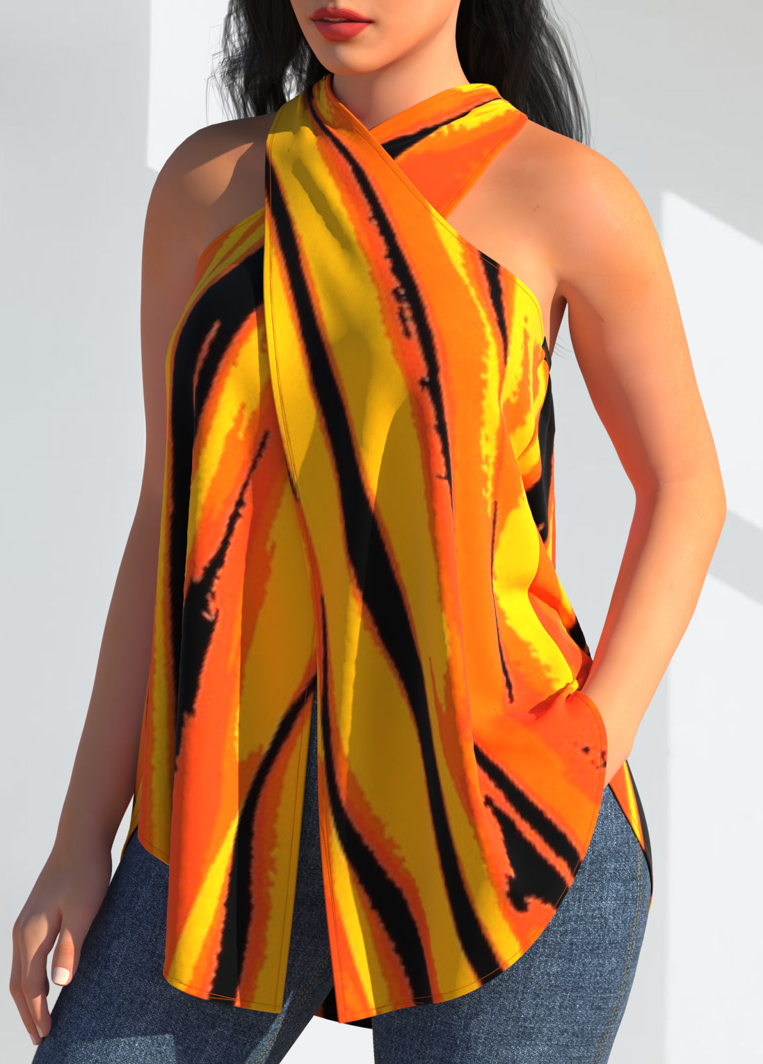 Ginger tops,Striped tops,ROTITA Striped Ginger Cross Halter Tank Top