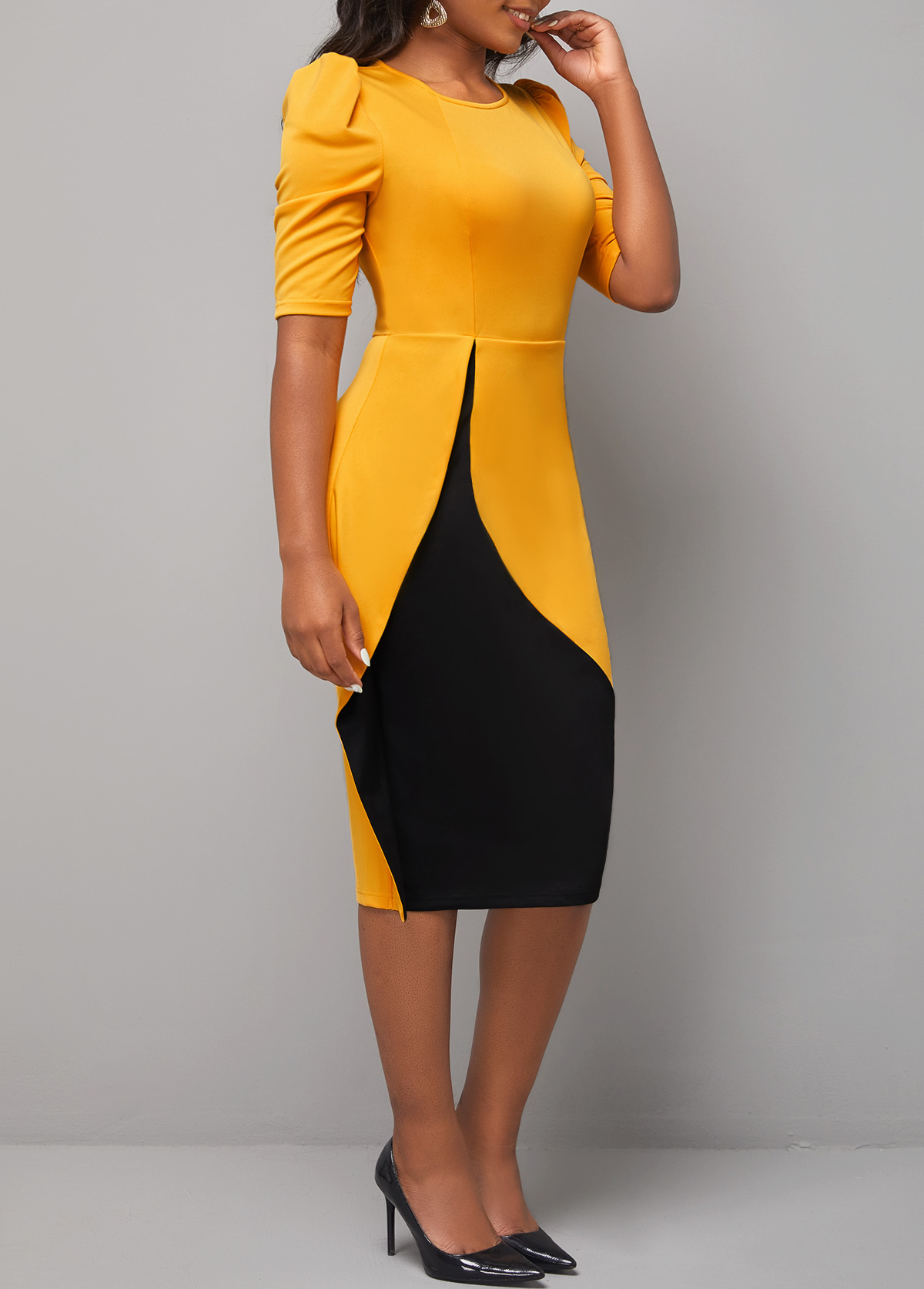 Ginger dresses,Plain Color dresses,ROTITA Ginger Round Neck Half Sleeve Dress