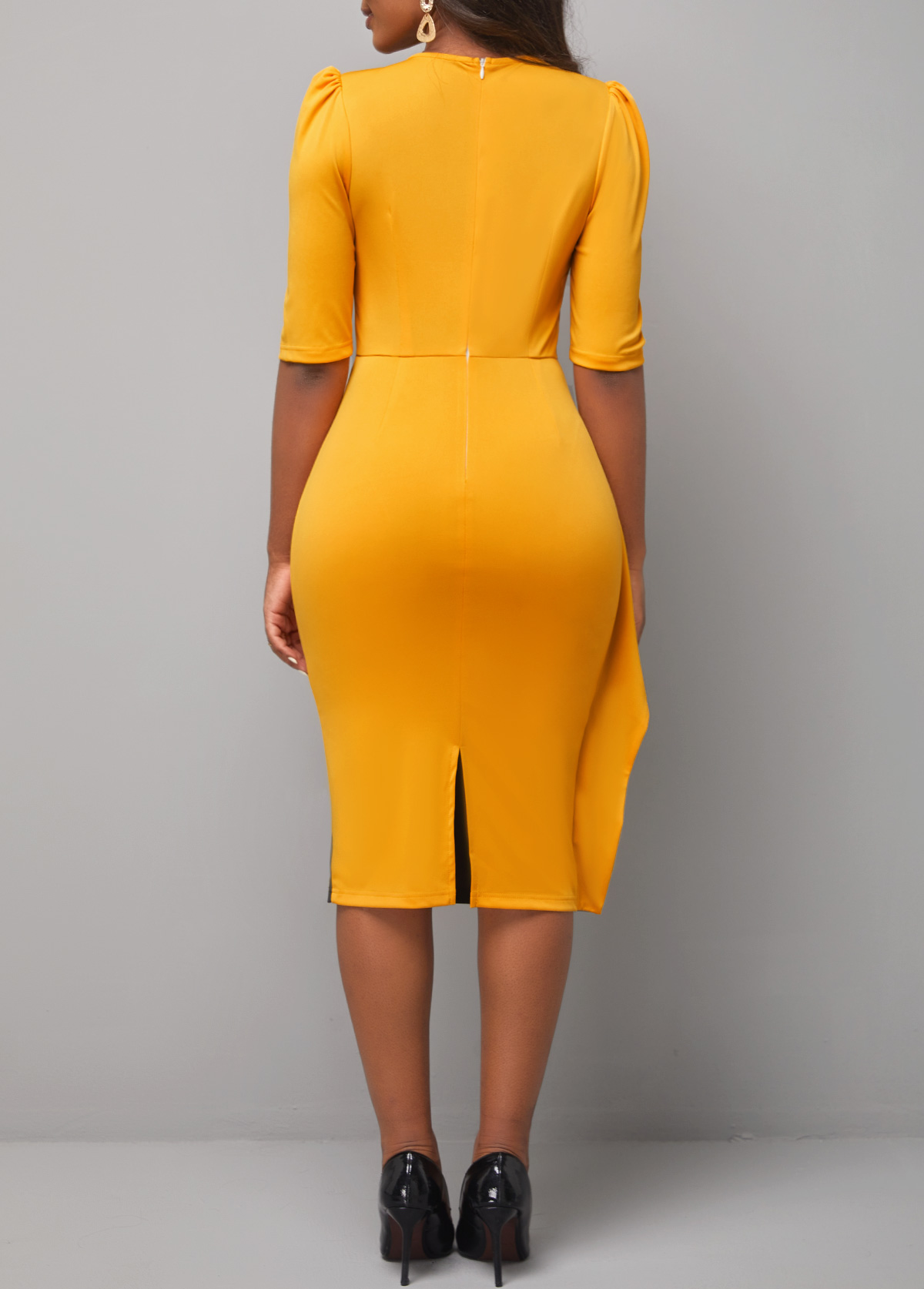 Ginger dresses,Plain Color dresses,ROTITA Ginger Round Neck Half Sleeve Dress