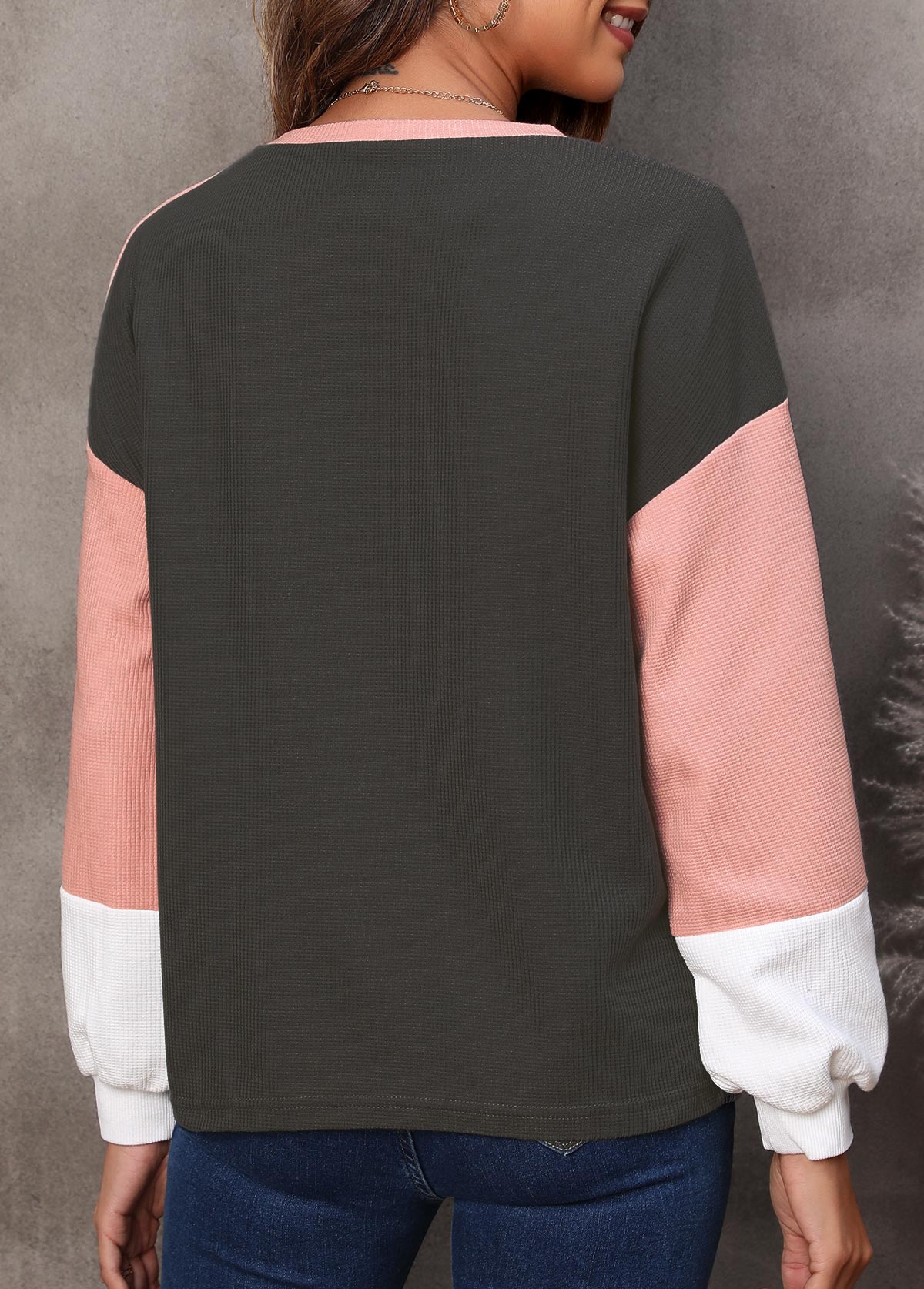 Light Pink tops,Contrast Color tops,Contrast Light Pink Long Sleeve Sweatshirt
