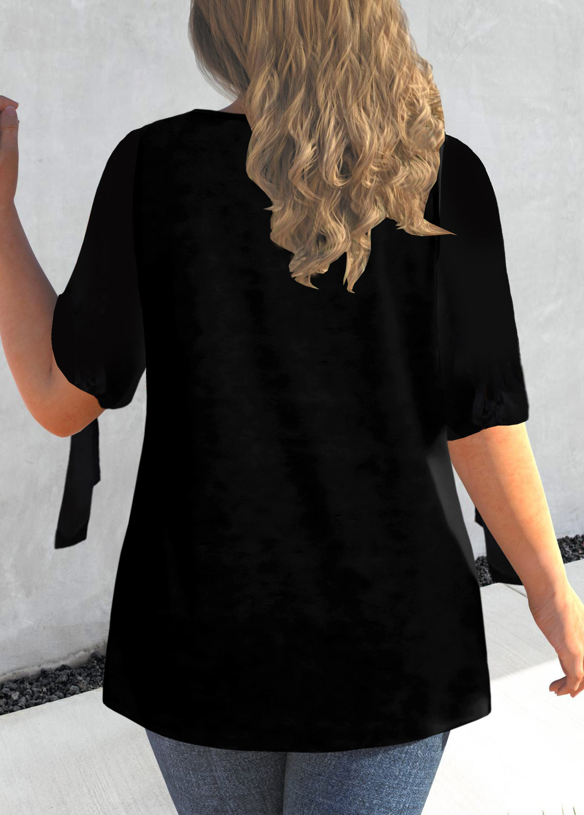 Black plus size,Plain Color plus size,ROTITA Plus Size Pearl Detail Black Cold Shoulder T Shirt