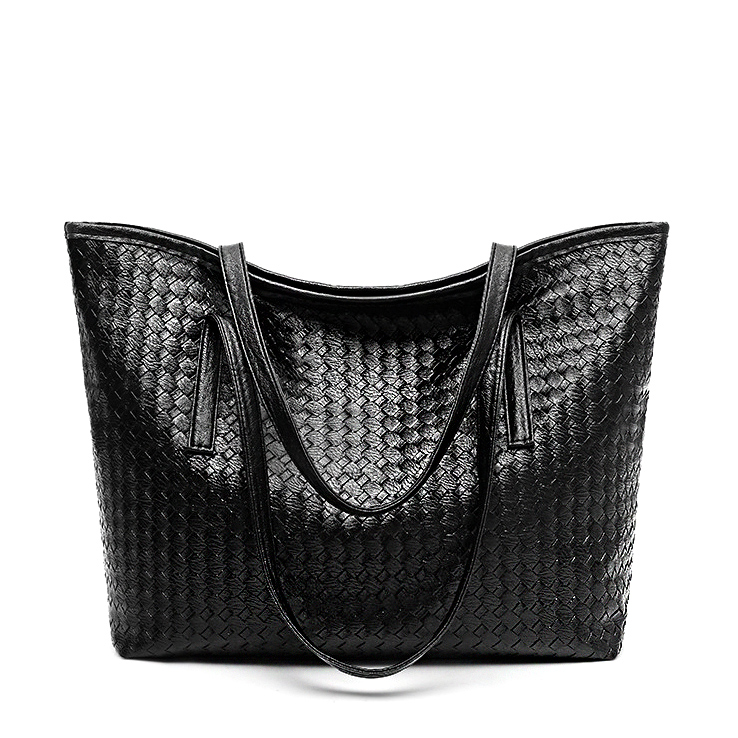 PU Zipper Design Black Tote Bag