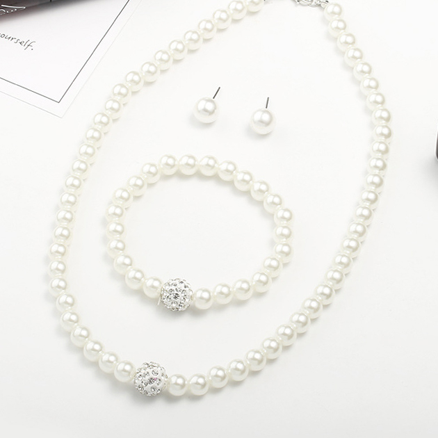 White jewelry,Pearl Design Metal Detail White Necklace Set
