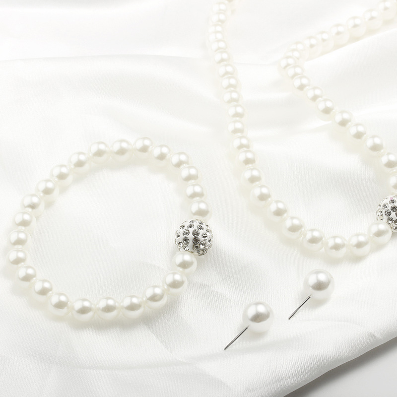White jewelry,Pearl Design Metal Detail White Necklace Set