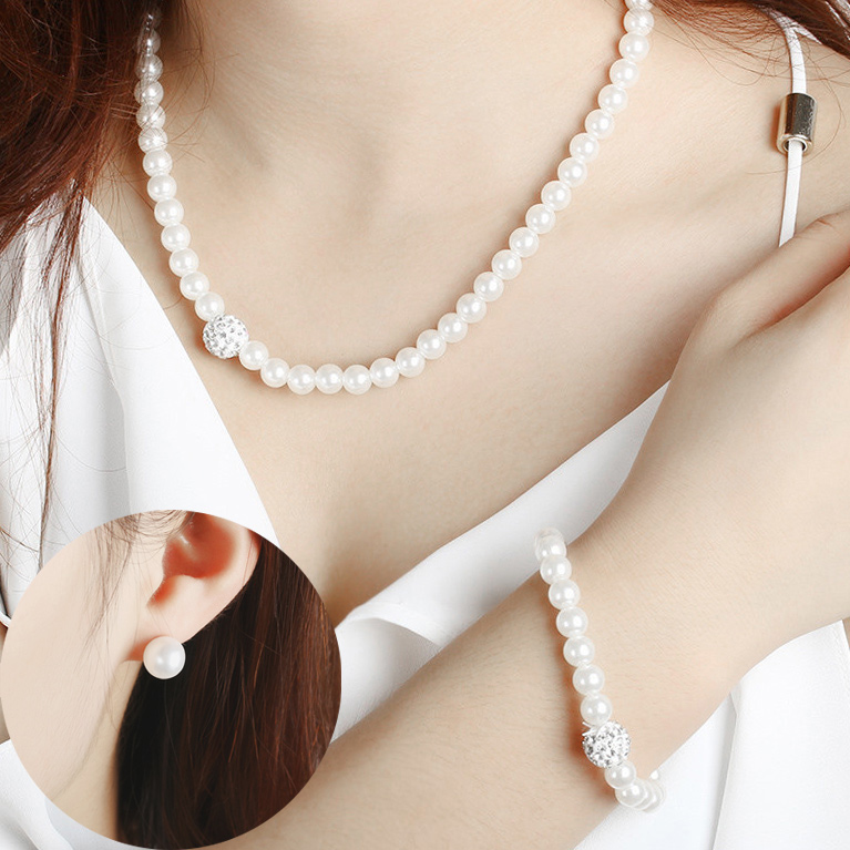 White jewelry,Pearl Design Metal Detail White Necklace Set