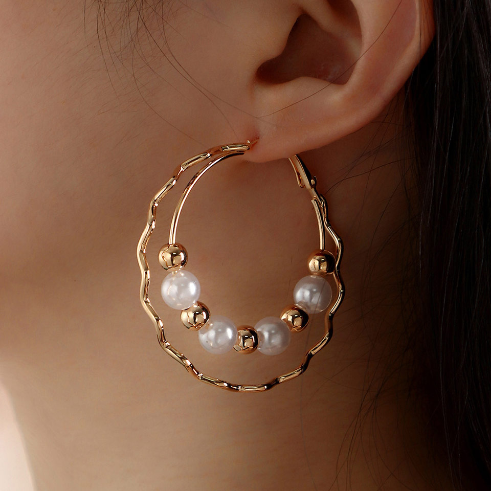 Gold jewelry,Pearl Beads Design Circle Shape Gold Earrings